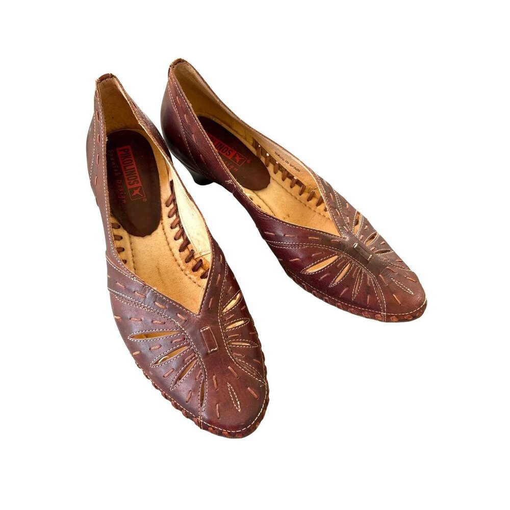 Pinkolinos Brown Cut Out Shoes Spanish Design Kitten Heel Size‎ 39 / 8.5-9